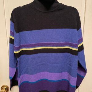 SIGRID OLSEN Sports Striped Turtleneck Sweater Womens Med Wool Blend